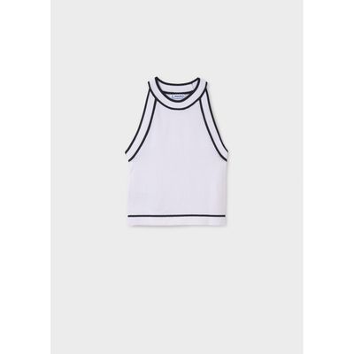 WHITE KINT TOP BLACK STRIPE TRIM SLEEVELESS / 6041-033
