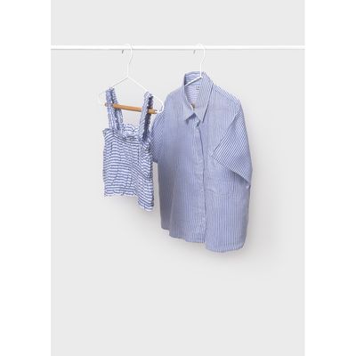 2PC BLUE STRIPED BLOUSE & TANK TOP SHORT SLEEVE / 6145-023