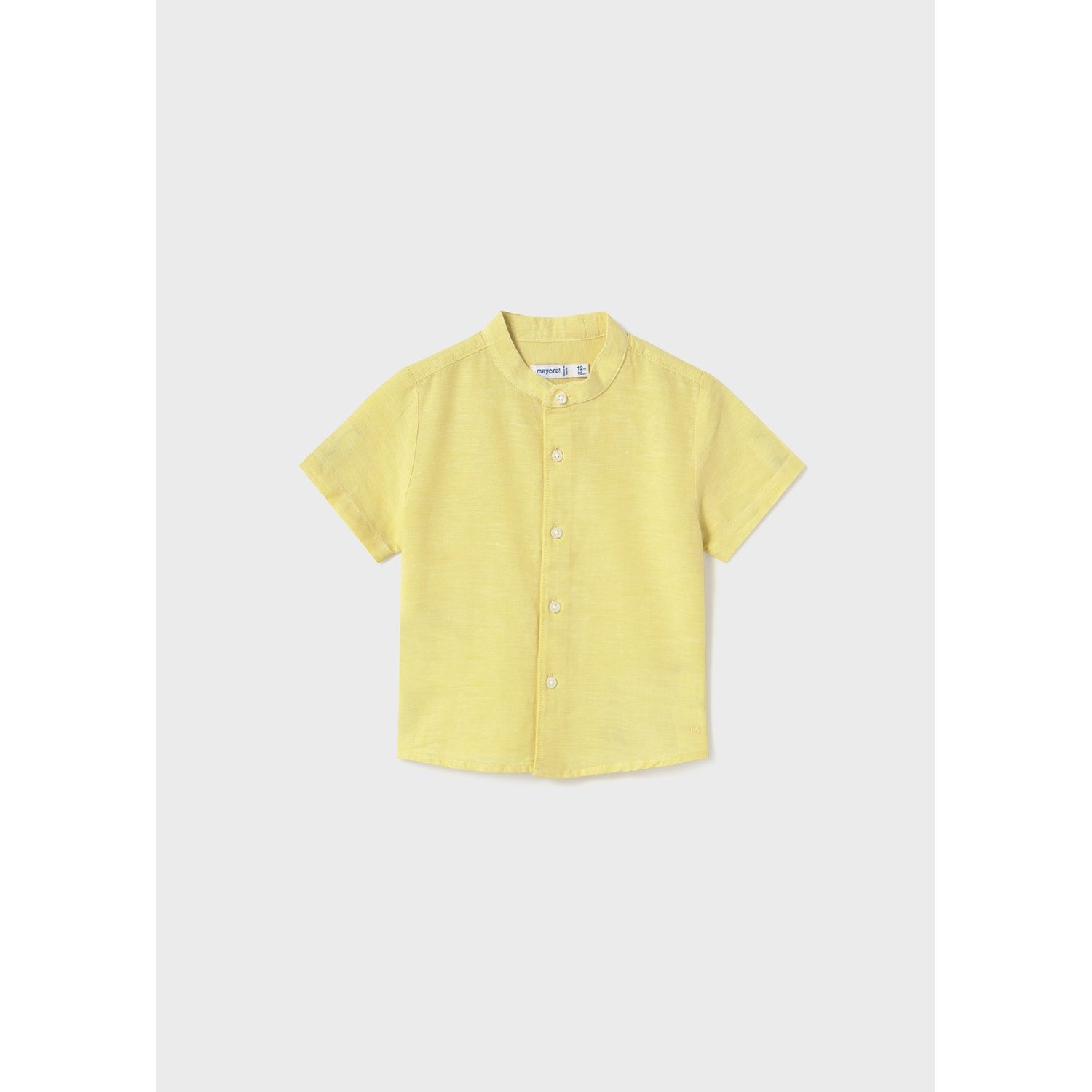 YELLOW LINEN SHIRT MAO COLLAR SHORT SLEEVE / 1110-069
