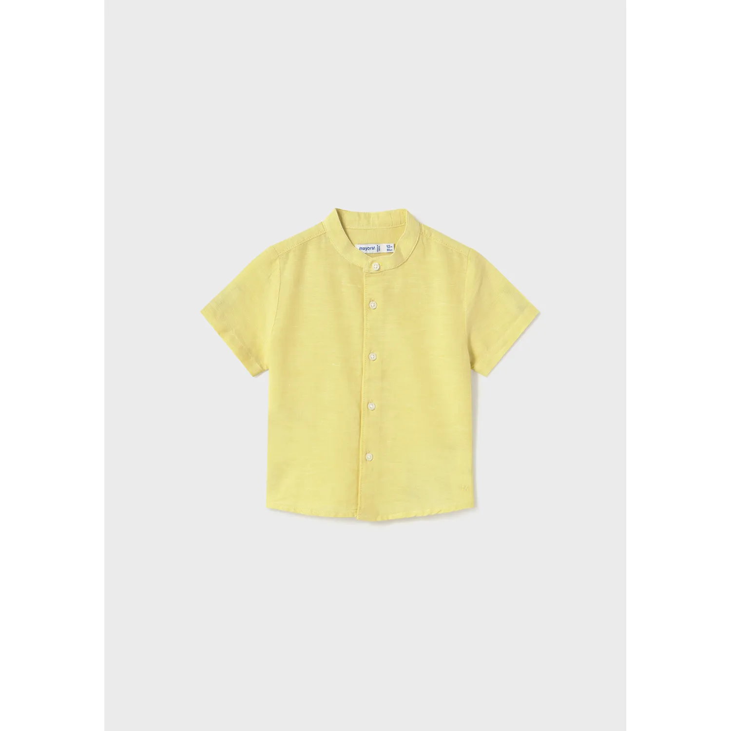 YELLOW LINEN SHIRT MAO COLLAR SHORT SLEEVE / 1110-069 YELLOW LINEN SHIRT MAO COLLAR SHORT SLEEVE / 1110-069