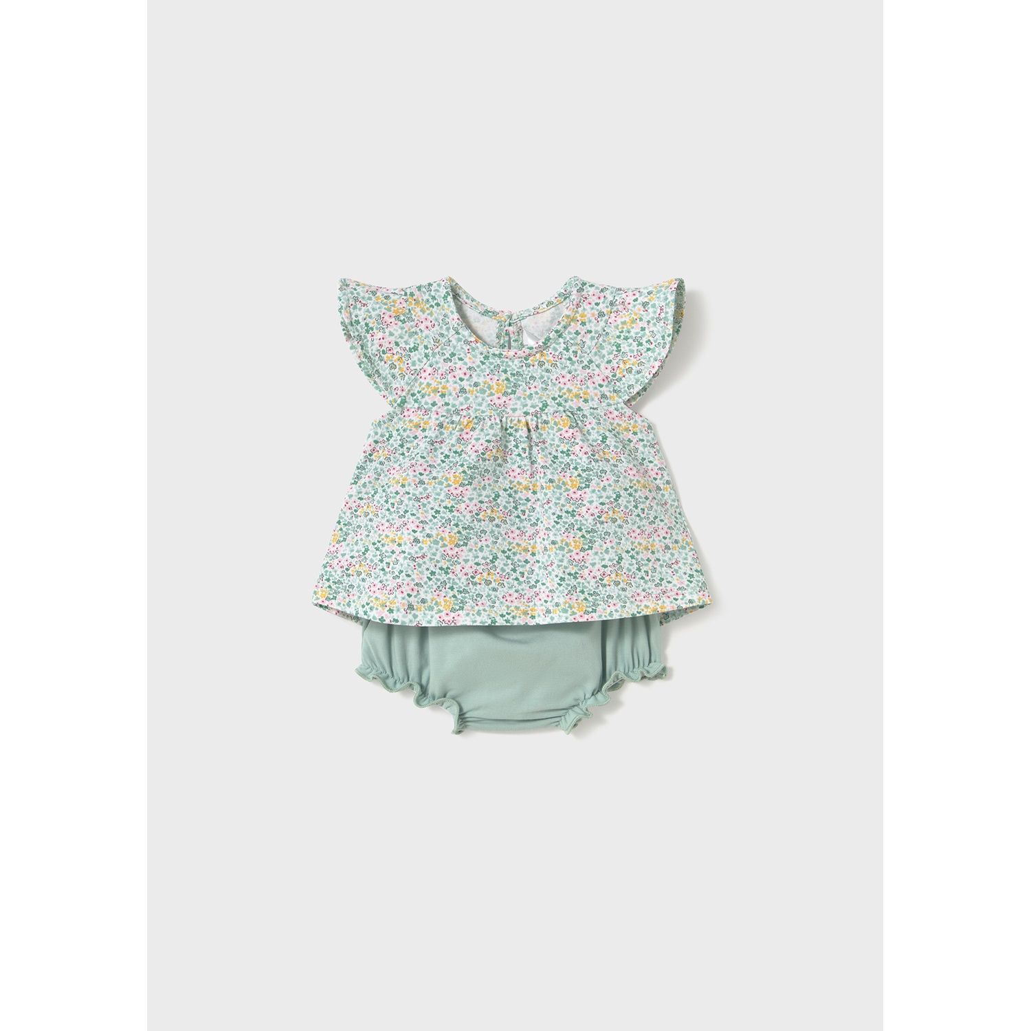 2PC GREEN PRINTED TOP & SOLID GREEN SHORT / 1663-026