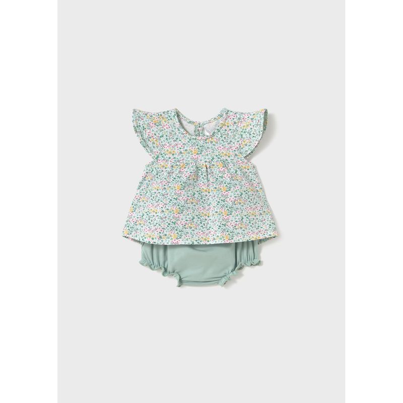 2PC GREEN PRINTED TOP & SOLID GREEN SHORT / 1663-026