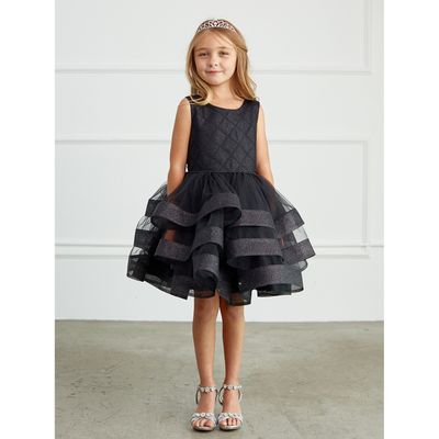 BLACK DRESS GLITTER BODICE WITH GLITTER HORSE HAIR RUFFLES 3 TIERS / 5829