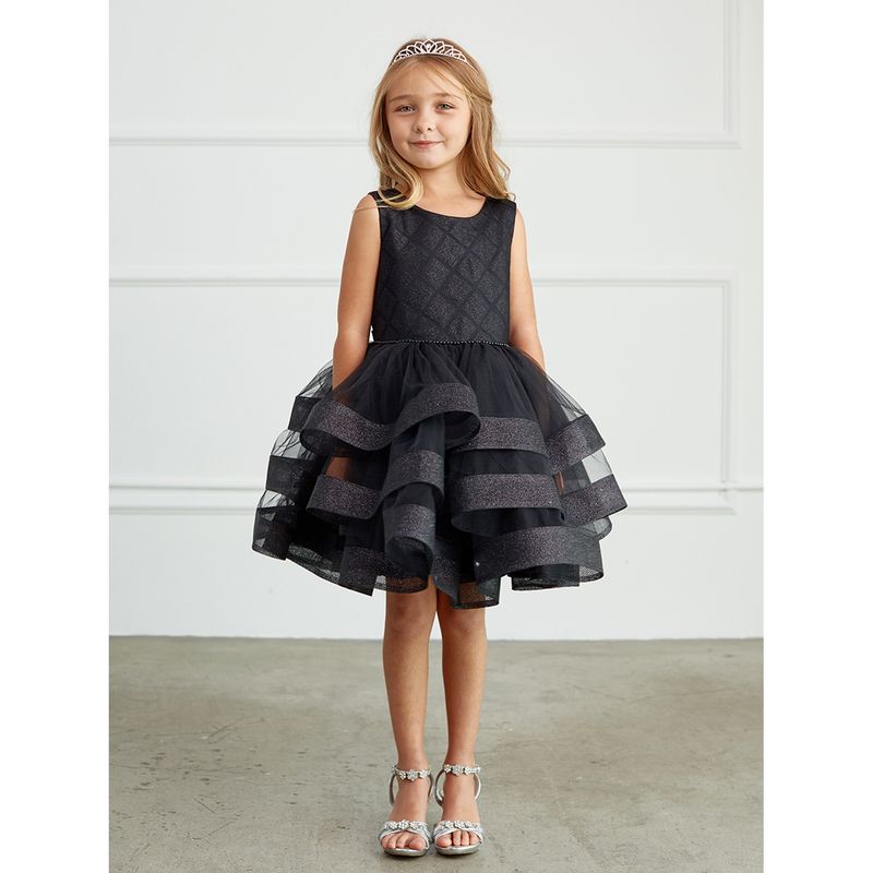 BLACK DRESS GLITTER BODICE WITH GLITTER HORSE HAIR RUFFLES 3 TIERS / 5829