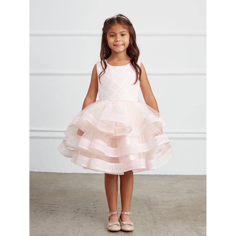 BLUSH PINK DRESS GLITTER BODICE WITH GLITTER HORSE HAIR RUFFLES 3TIERS / 5829