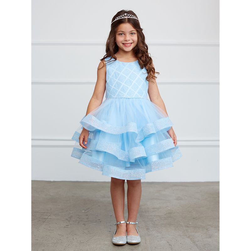 SKY BLUE DRESS SHIMMER BODICE WITH GLITTER HORSE HAIR RUFFLES 3 TIERS / 5829