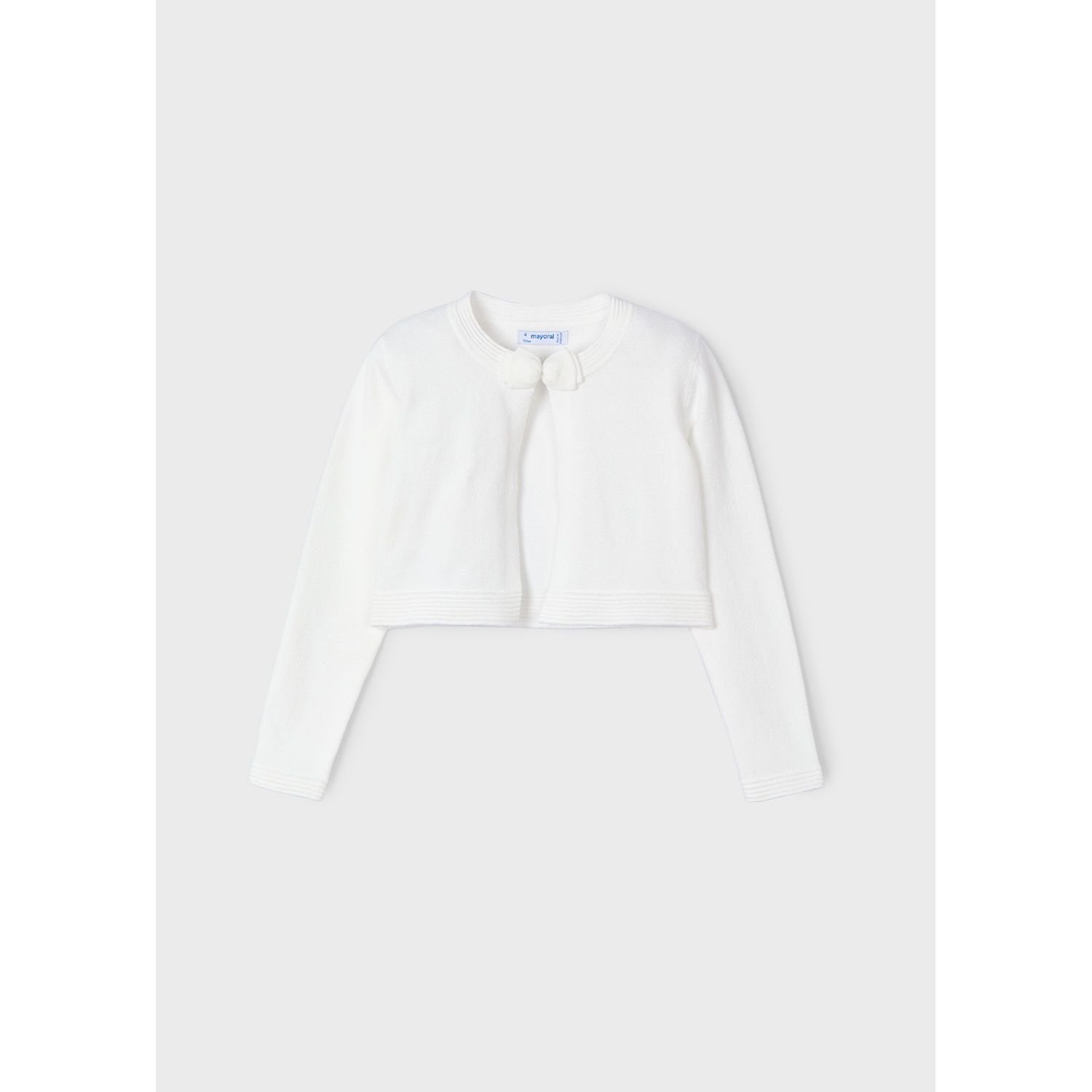 OFF WHITE CARDIGAN RIBBED HEM & SLEEVE BOW TRIM / 321-079