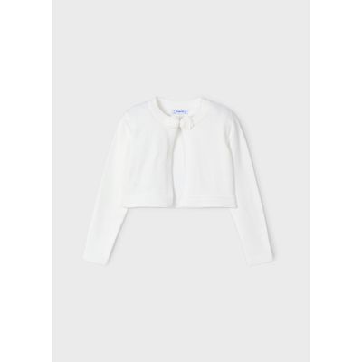 OFF WHITE CARDIGAN RIBBED HEM & SLEEVE BOW TRIM / 321-079