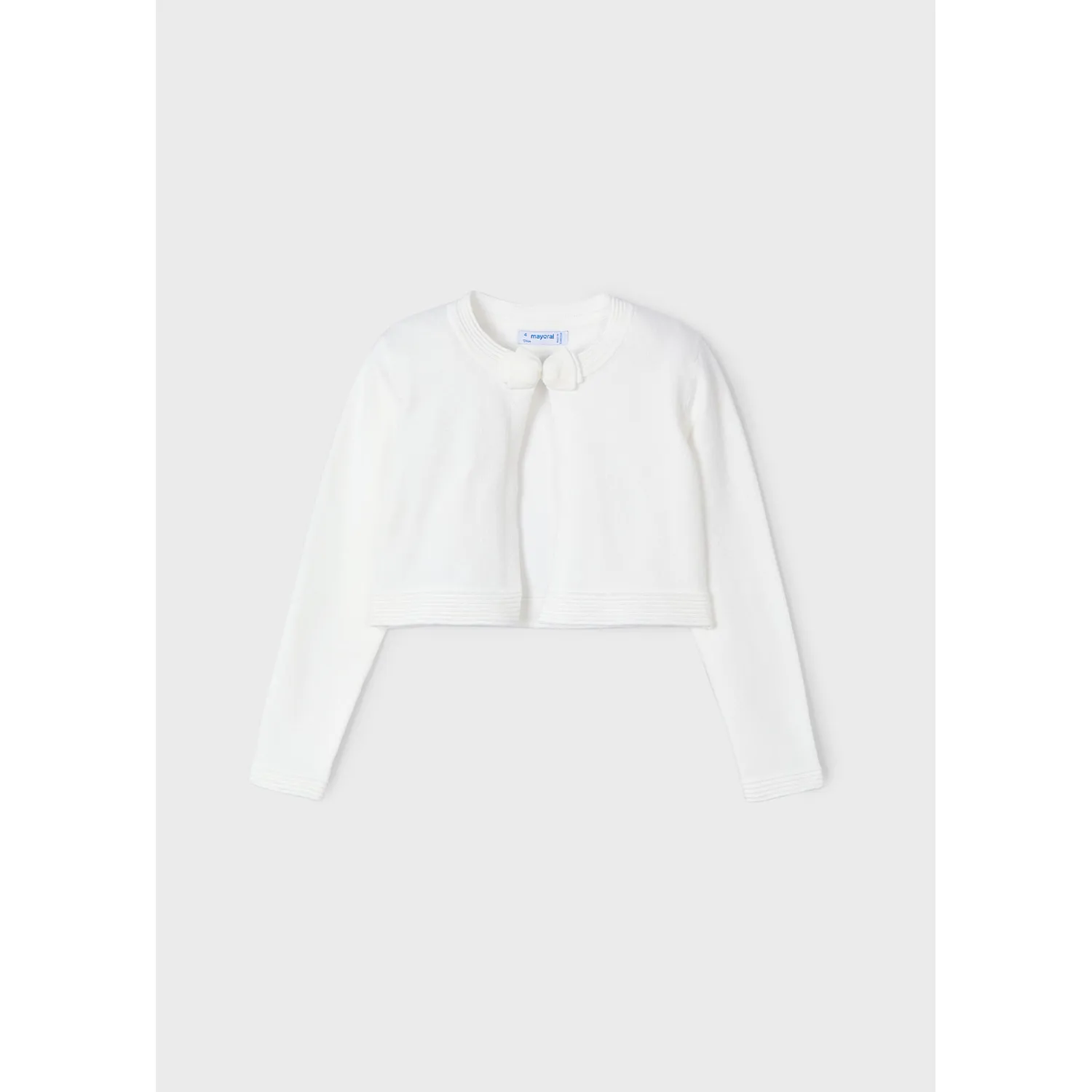 OFF WHITE CARDIGAN RIBBED HEM & SLEEVE BOW TRIM / 321-079