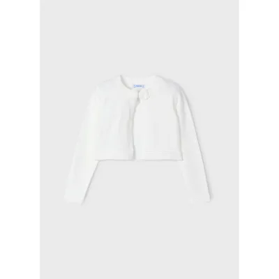 OFF WHITE CARDIGAN RIBBED HEM & SLEEVE BOW TRIM / 321-079