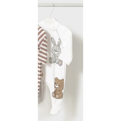 A OFF WHITE SLEEPER BUNY & BEAR PRINT SIDECLOSURE / 1709-015