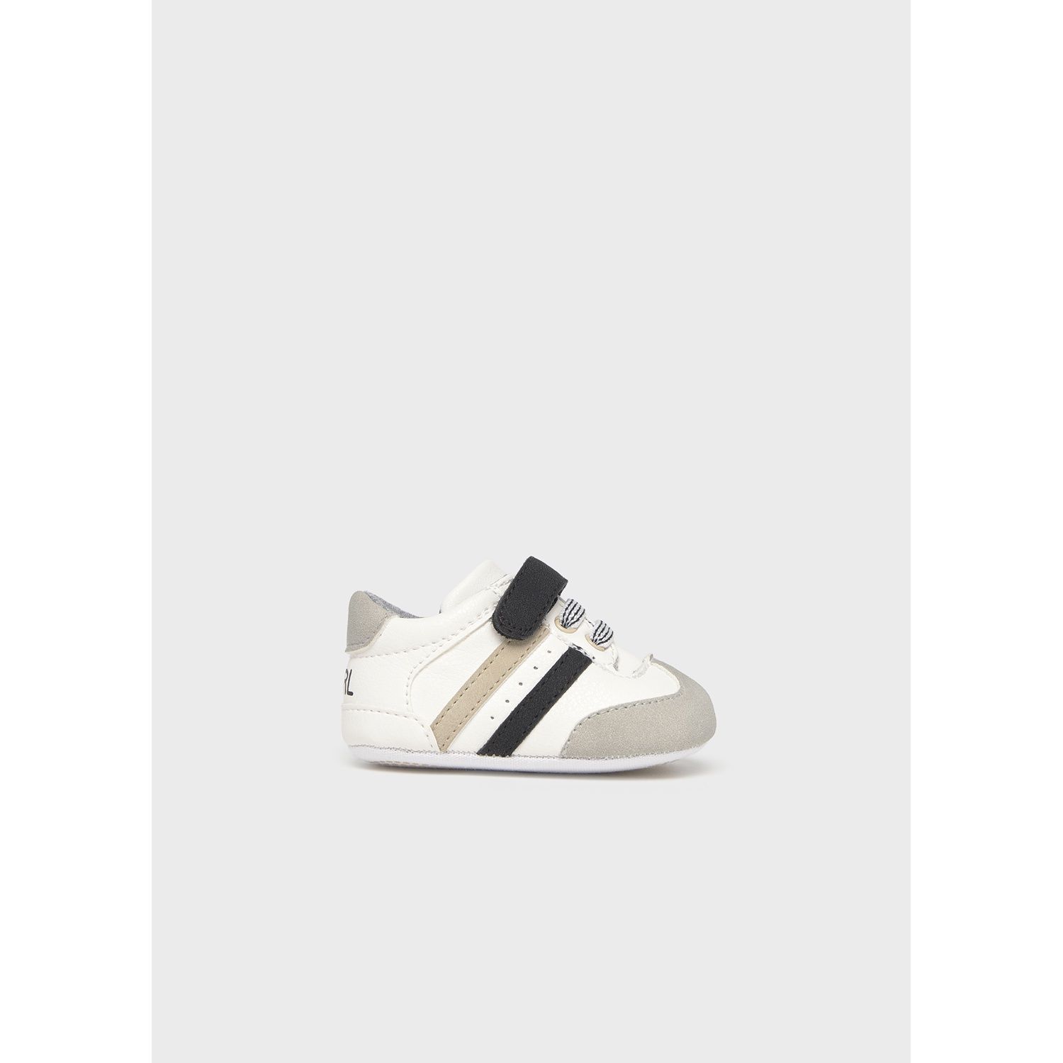 WHITE BLACK TRAINER SHOE BROWN & GREY TRIM / 9899-077