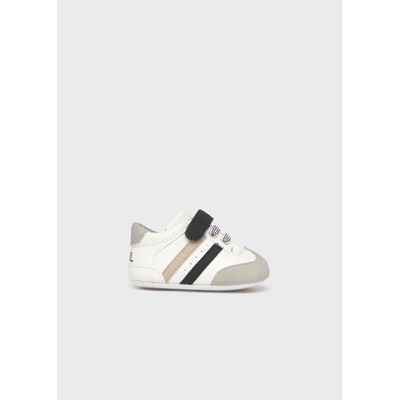 WHITE BLACK TRAINER SHOE BROWN & GREY TRIM / 9899-077