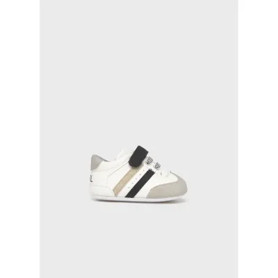 WHITE BLACK TRAINER SHOE BROWN & GREY TRIM / 9899-077
