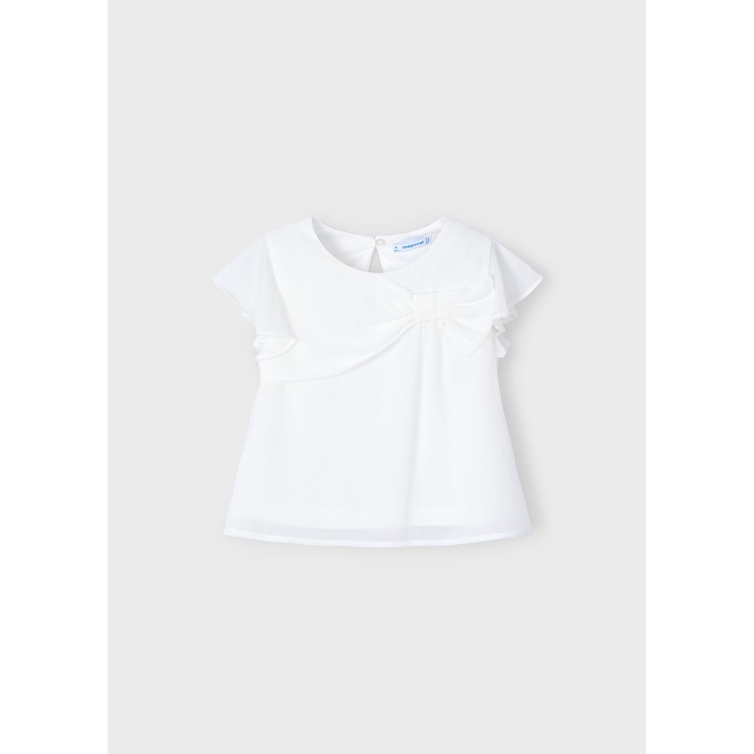 CREAM BLOUSE CHIFFON BOW TRIM CAP SLEEVE / 3182-061