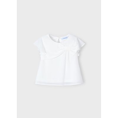 CREAM BLOUSE CHIFFON BOW TRIM CAP SLEEVE / 3182-061