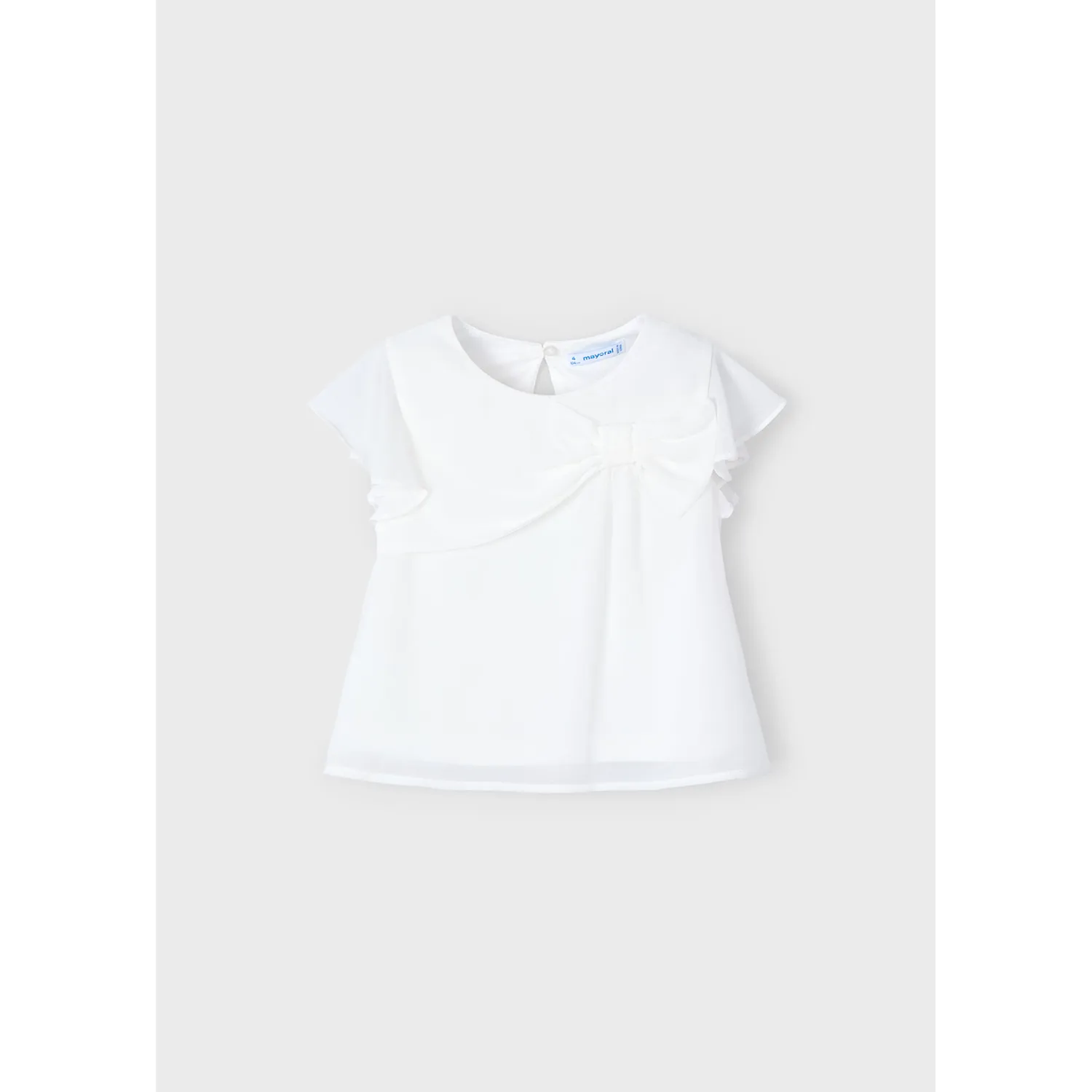 CREAM BLOUSE CHIFFON BOW TRIM CAP SLEEVE / 3182-061