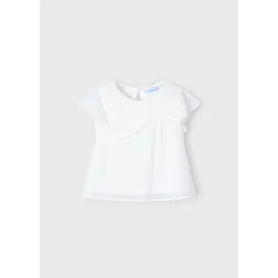 CREAM BLOUSE CHIFFON BOW TRIM CAP SLEEVE / 3182-061