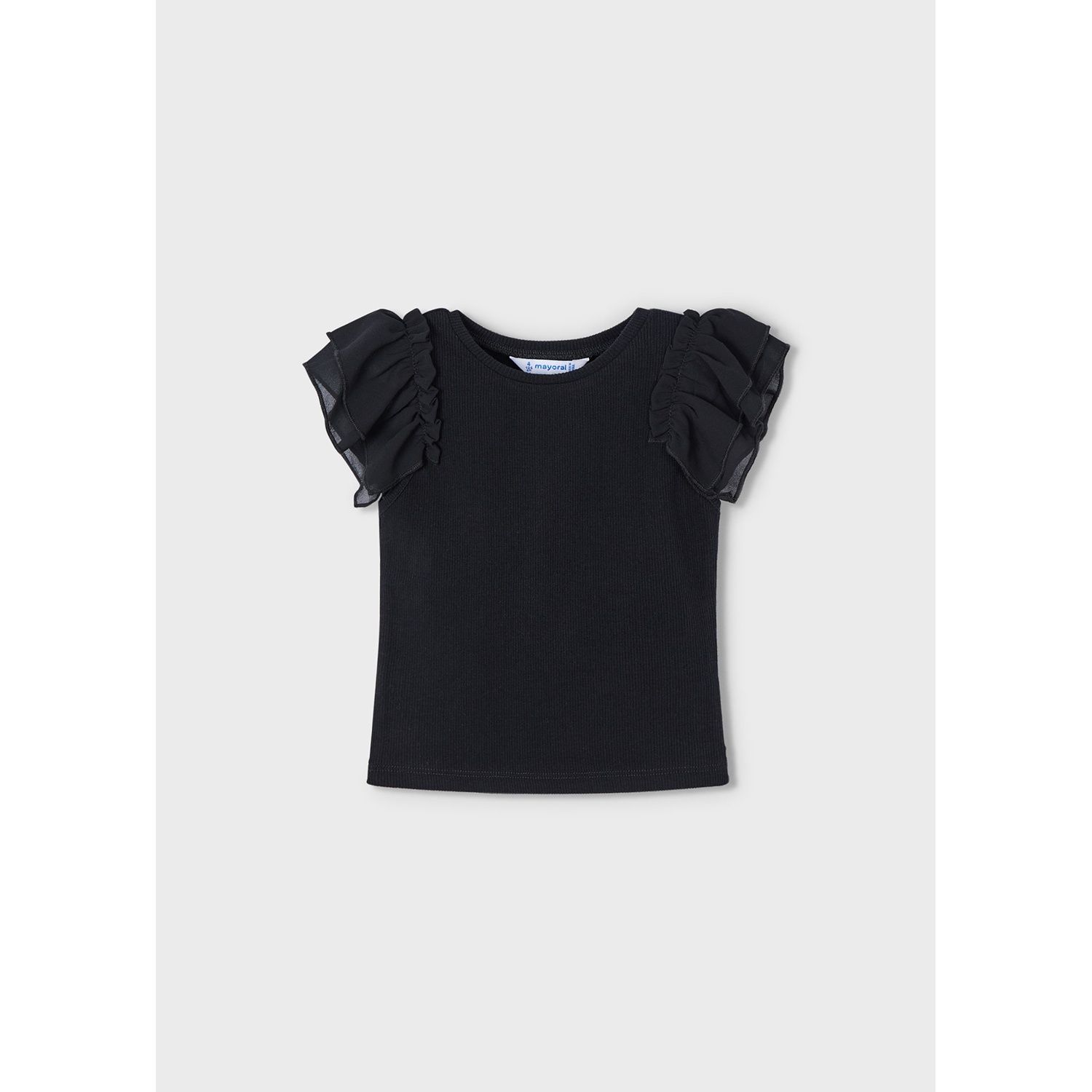 BLACK KNIT TSHIRT CHIFFON CAP SLEEVE / 3013-023