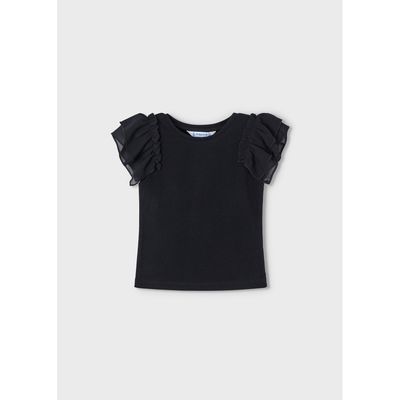 BLACK KNIT TSHIRT CHIFFON CAP SLEEVE / 3013-023