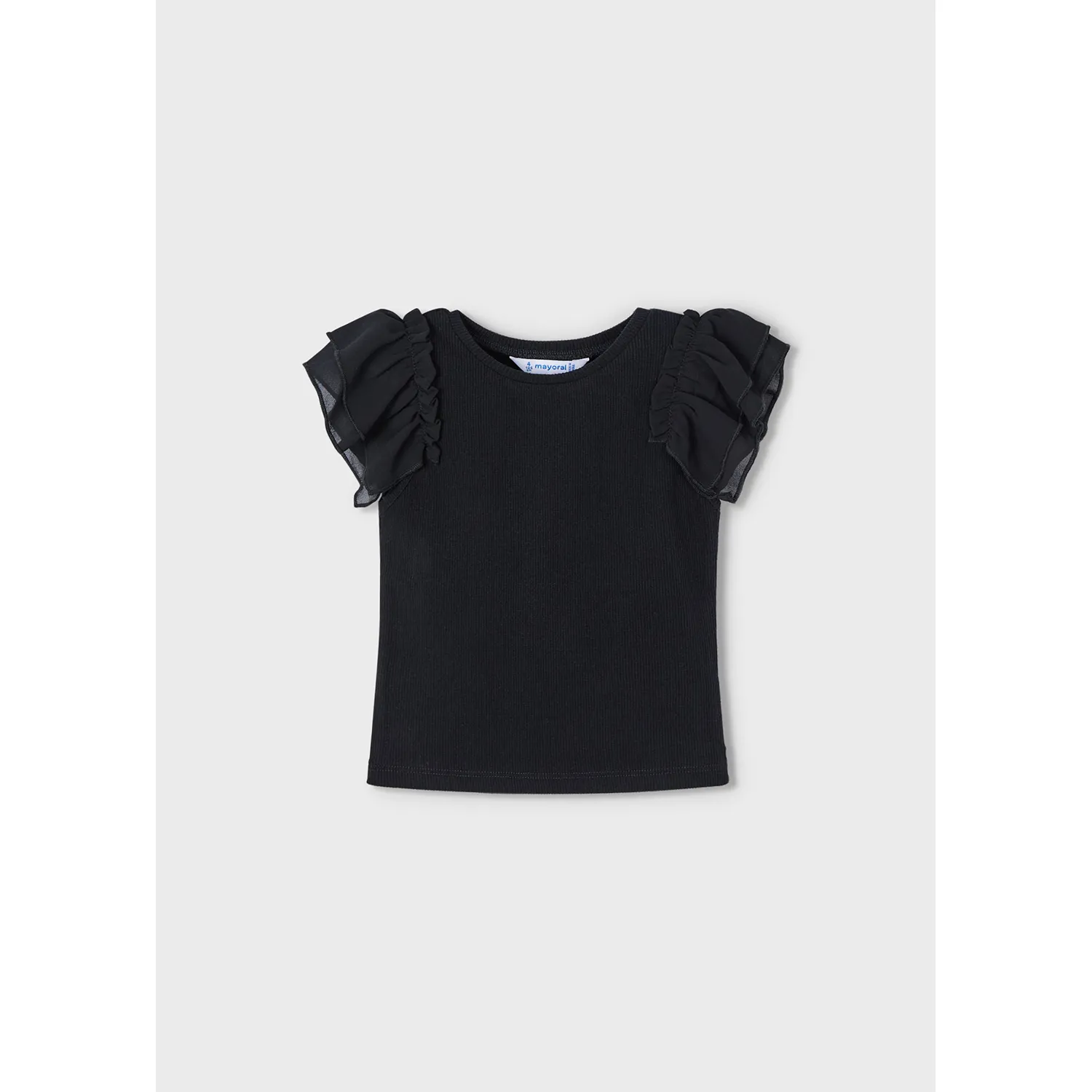 BLACK KNIT TSHIRT CHIFFON CAP SLEEVE / 3013-023