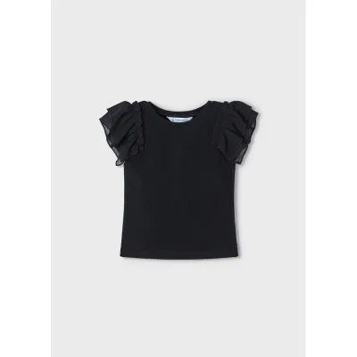 BLACK KNIT TSHIRT CHIFFON CAP SLEEVE / 3013-023
