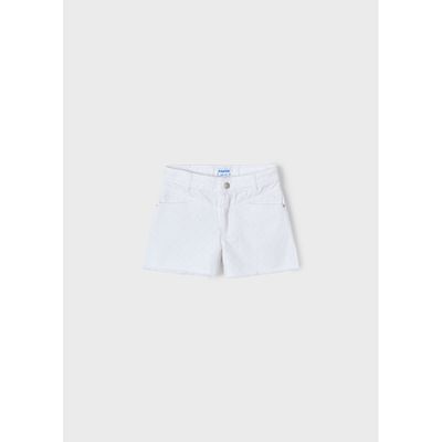 WHITE TWILL SHORTS RAGGED TRIM / 3205-043