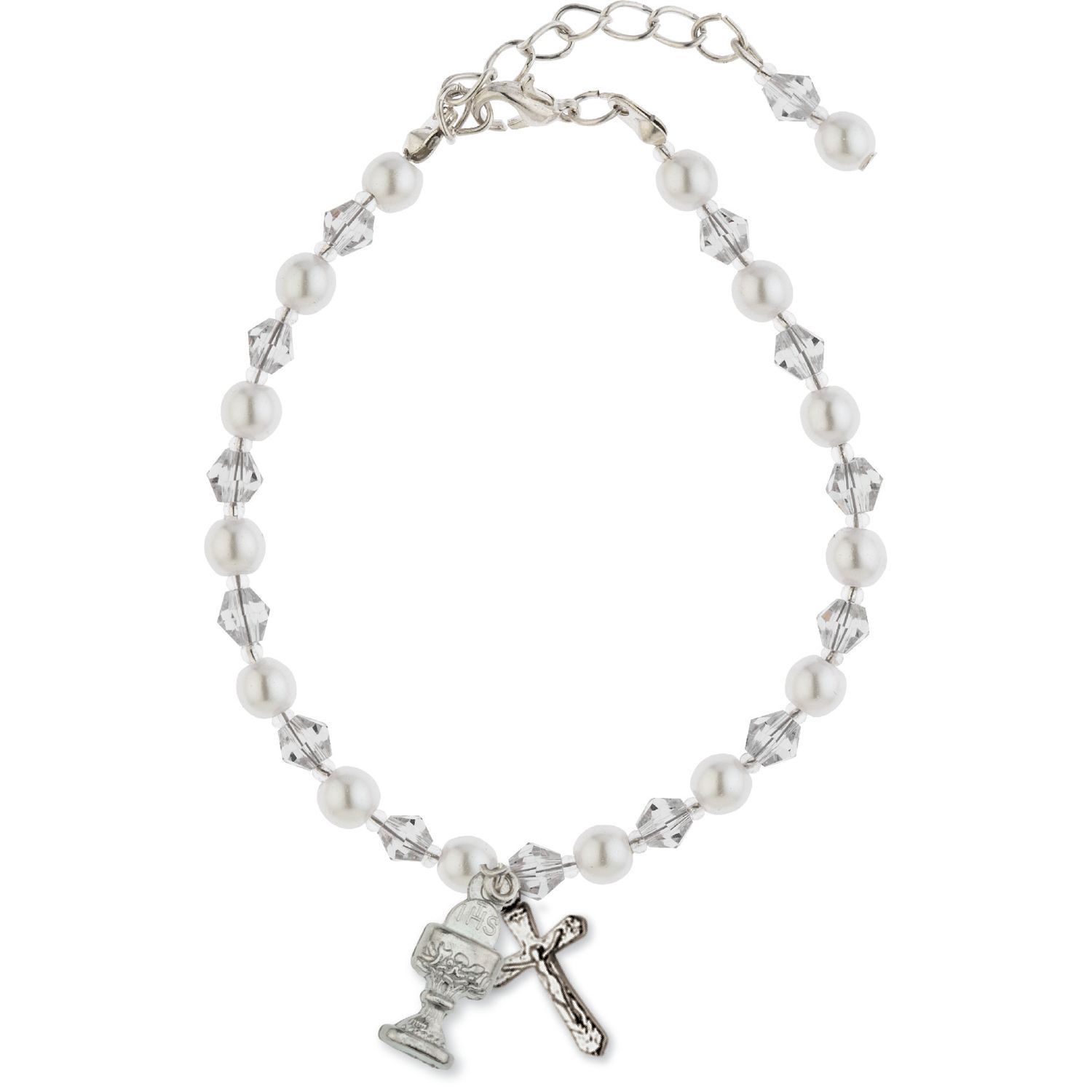WHITE GLASS BEAD BRACELET WITH CHALICE CHARM / SHE-MM3321WH