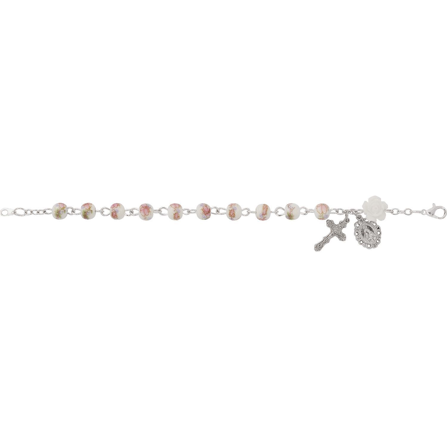 PINK FLOWER CERAMIC BEAD BRACELET / SHE-M3325