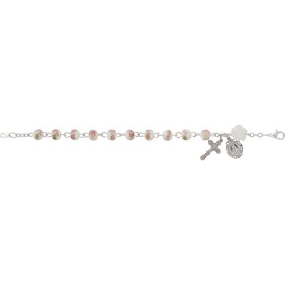 PINK FLOWER CERAMIC BEAD BRACELET / SHE-M3325
