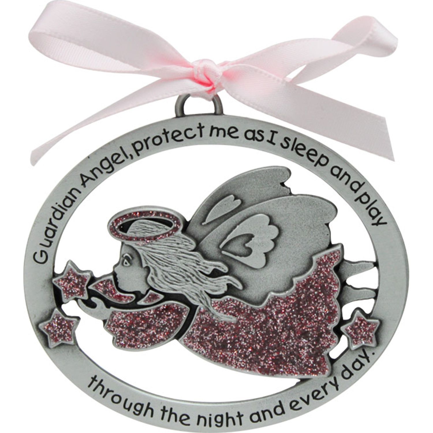 PINK ANGEL CRIB MEDAL WITH RIBBON / ABB-CM16P