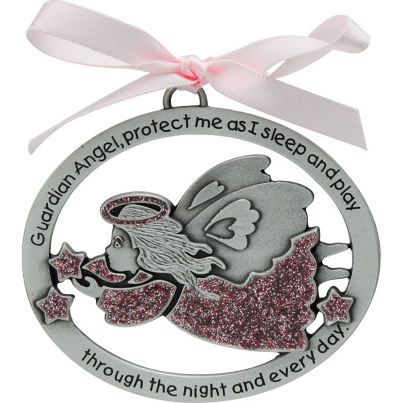 PINK ANGEL CRIB MEDAL WITH RIBBON / ABB-CM16P