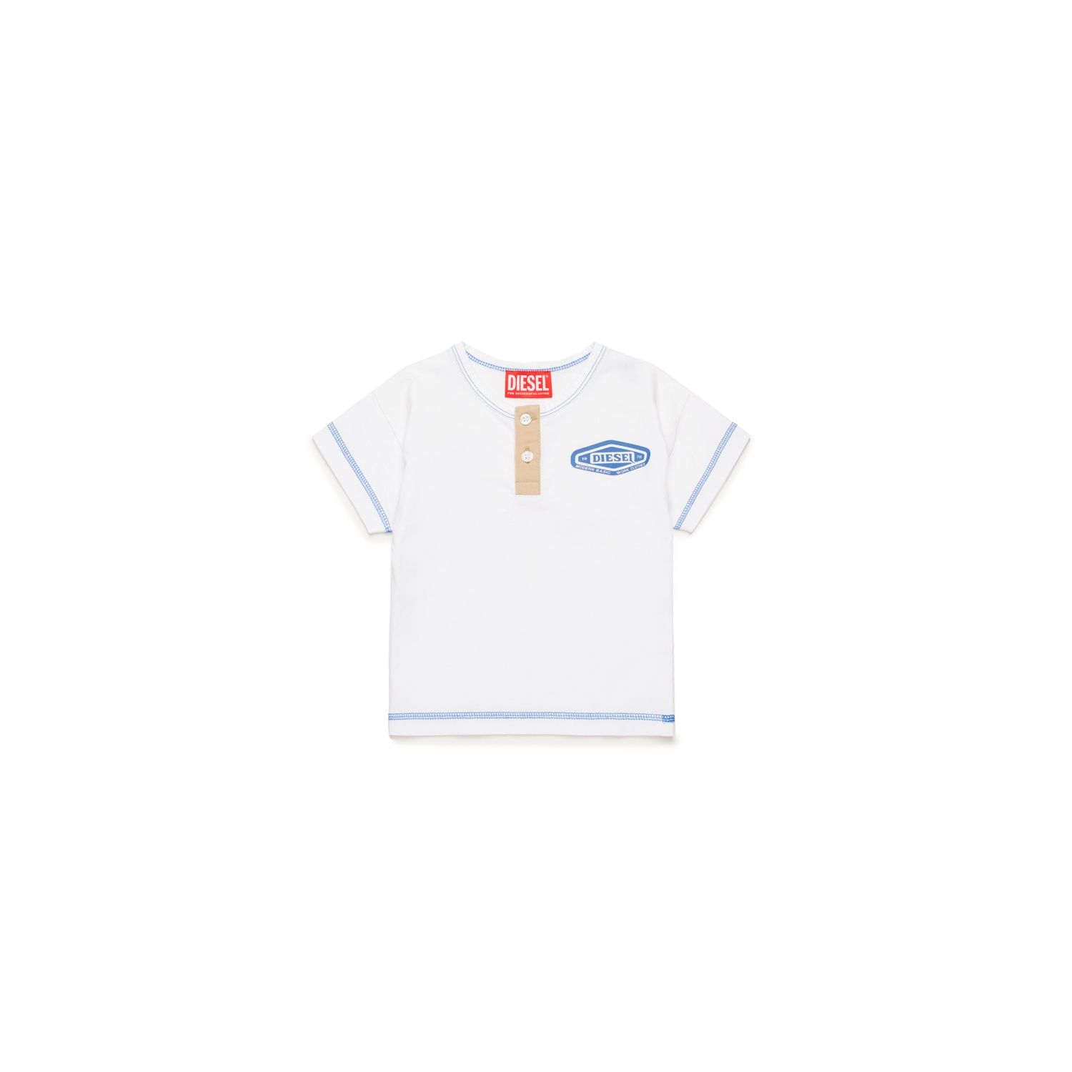WHITE HENLEY TSHIRT BLUE TRIM SHORT SLEEVE / K00613-K100
