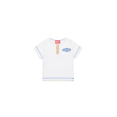 WHITE HENLEY TSHIRT BLUE TRIM SHORT SLEEVE / K00613-K100