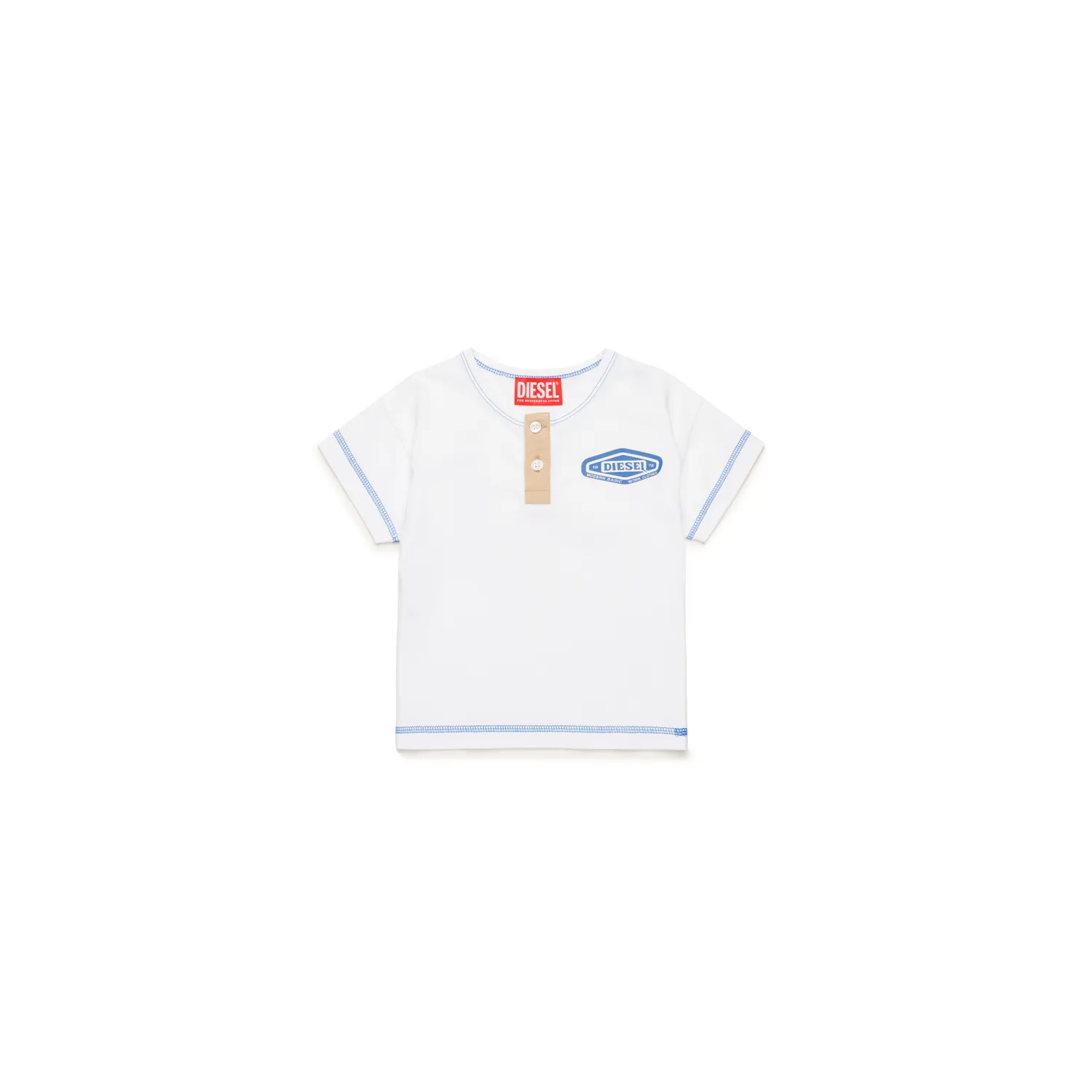 WHITE HENLEY TSHIRT BLUE TRIM SHORT SLEEVE / K00613-K100