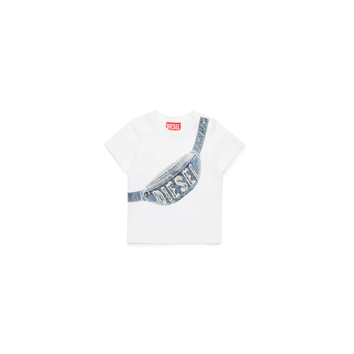 WHITE TSHIRT SHORT SLEEVE DENIM PURSE PRINT / K00616-K100