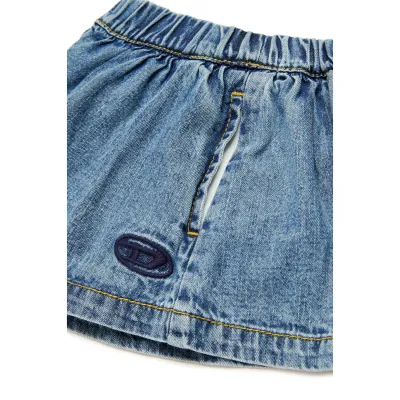 DENIM FLARED SHORTS ELASTIC WAIST / K00599-K01
