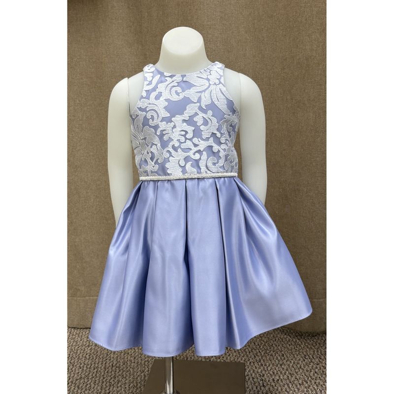 LIGHT BLUE DRESS WHITE EMBROIDERED BODICE SILVER BELT / SK957