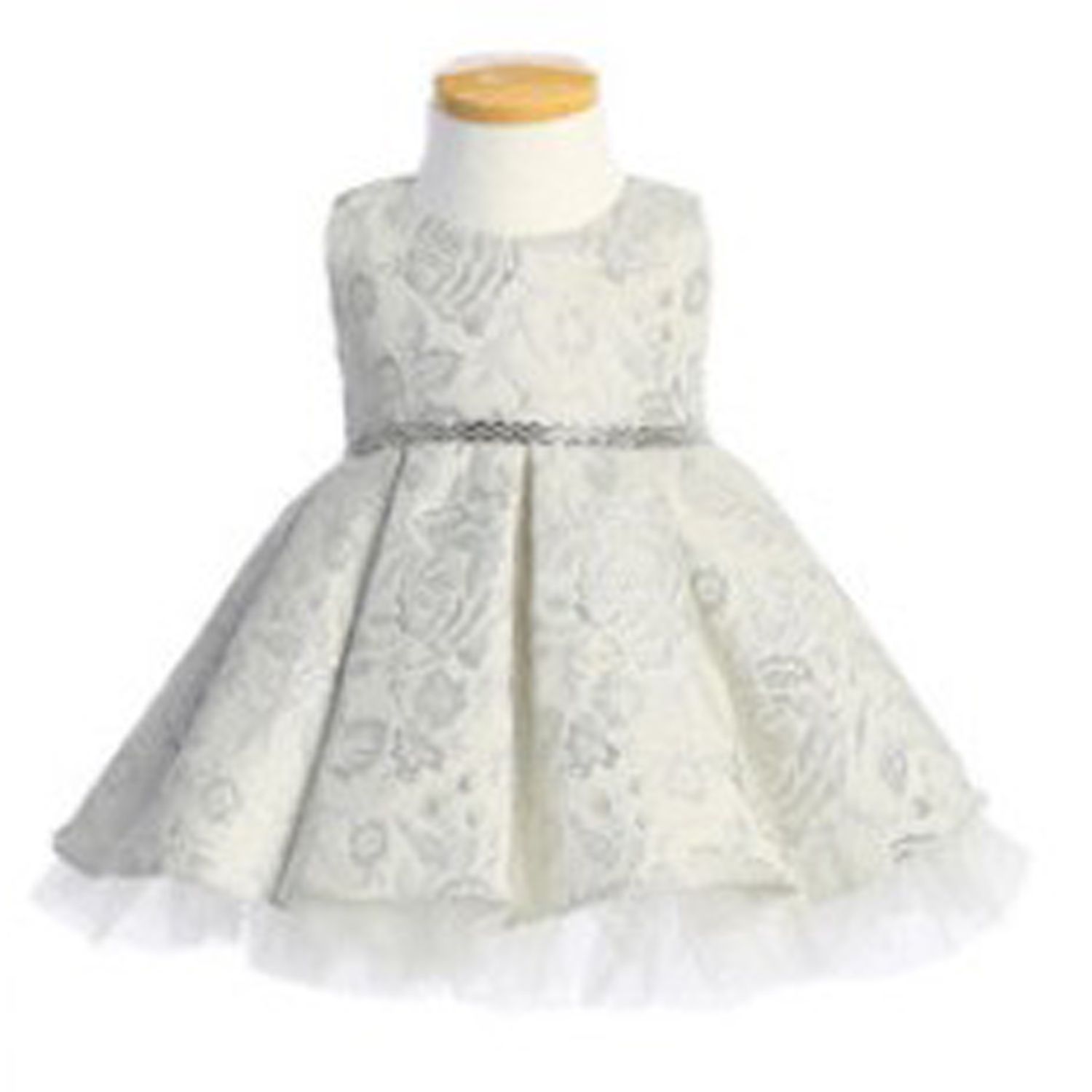 SILVER EMBOSSED DRESS PLEATED TULLE HEM BEADED WAISTBAND / SK831
