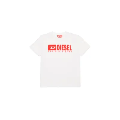 WHITE TSHIRT RED DIESEL LOGO SHORT SLEEVE / J02033-K100