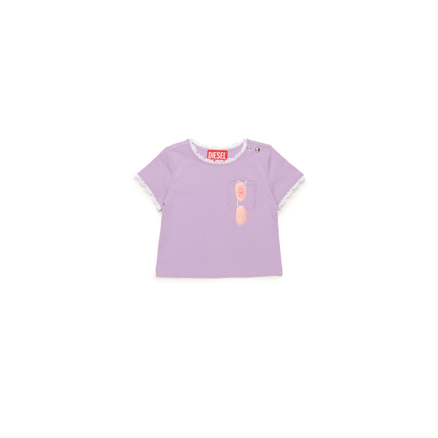 LAVENDER TSHIRT LACE TRIM SHORT SLEEVE SUN GLASSES PRINT / K00636-K64A