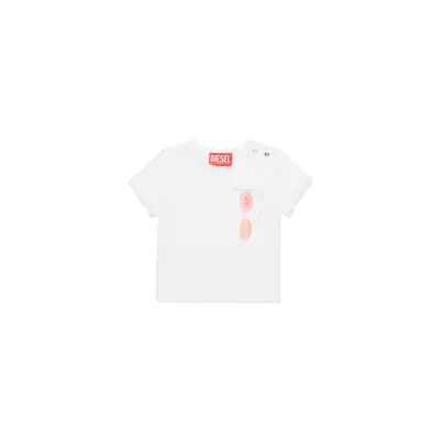 WHITE TSHIRT LACE TRIM SHORT SLEEVE SUN GLASSES PRINT / K00636-K100 WHITE TSHIRT LACE TRIM SHORT SLEEVE SUN GLASSES PRINT / K00636-K100