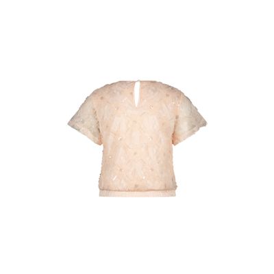 LIGHT PINK FLOWER-NET TOP SHORT SLEEVE SEQUIN TRIM / C411-5115-225