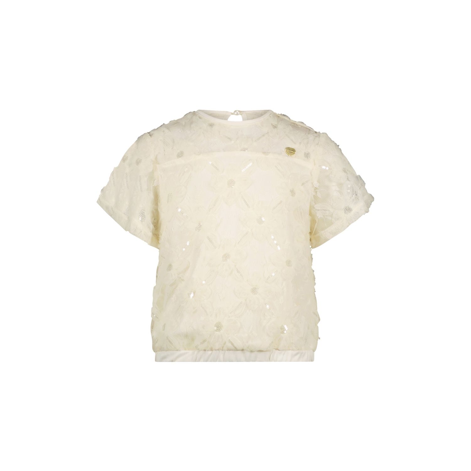 CREAM FLOWER NET TOP SEQUIN TRIM SHORT SLEEVE / C411-5115-012