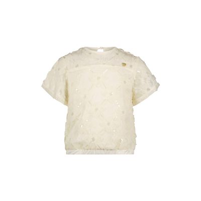 CREAM FLOWER NET TOP SEQUIN TRIM SHORT SLEEVE / C411-5115-012