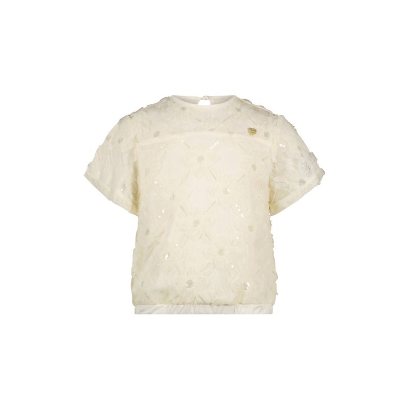 CREAM FLOWER NET TOP SEQUIN TRIM SHORT SLEEVE / C411-5115-012