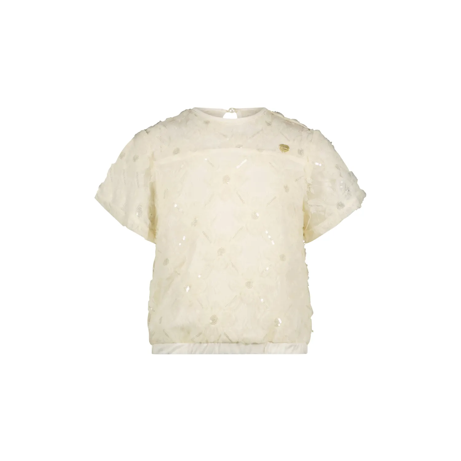 CREAM FLOWER NET TOP SEQUIN TRIM SHORT SLEEVE / C411-5115-012