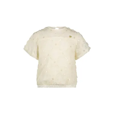 CREAM FLOWER NET TOP SEQUIN TRIM SHORT SLEEVE / C411-5115-012