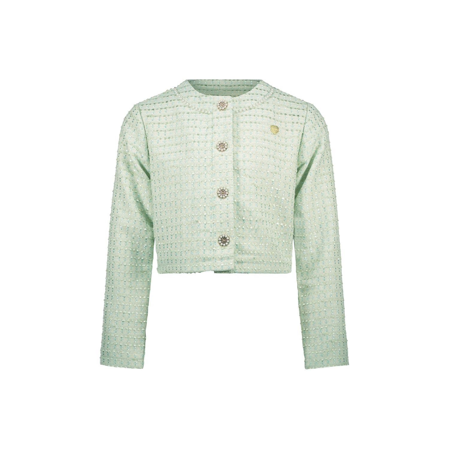 JADE GREEN TWEED JACKET PEARL RHINESTONE BUTTONS / C411-5142-304