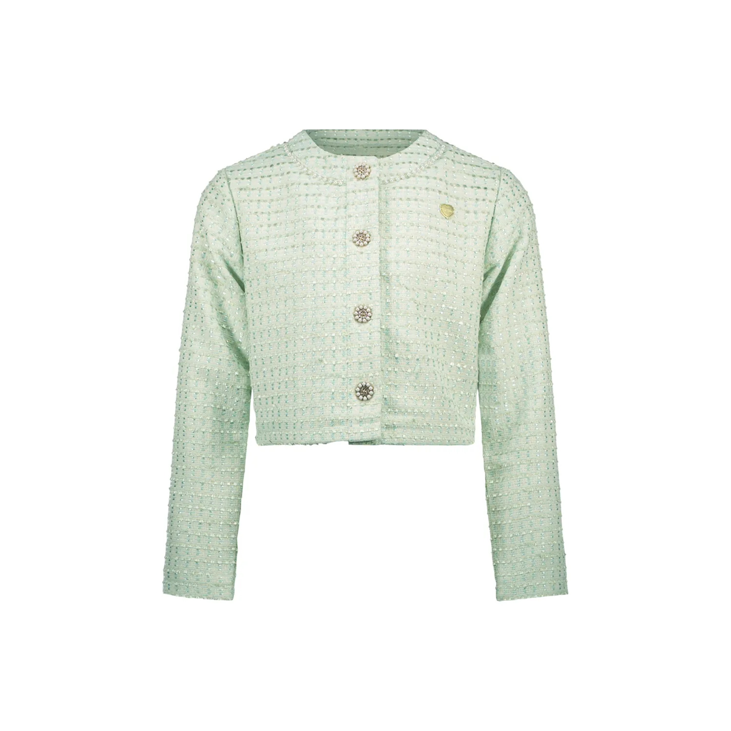 JADE GREEN TWEED JACKET PEARL RHINESTONE BUTTONS / C411-5142-304
